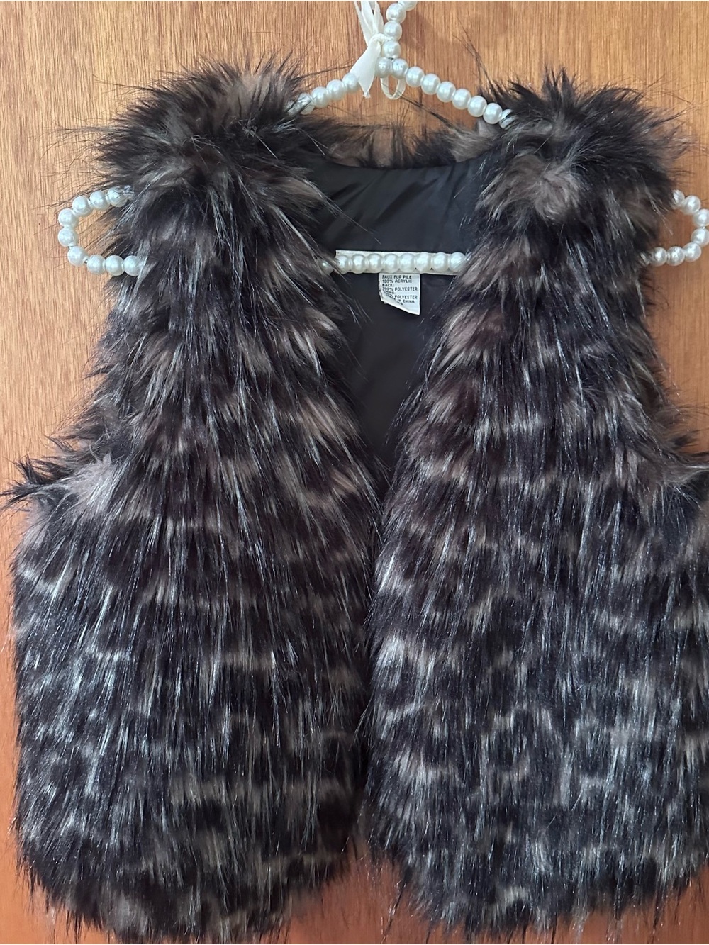 Faux Fur Vest - Black/Silver-Blonde Light Accented Patterned Sleeveless Vest